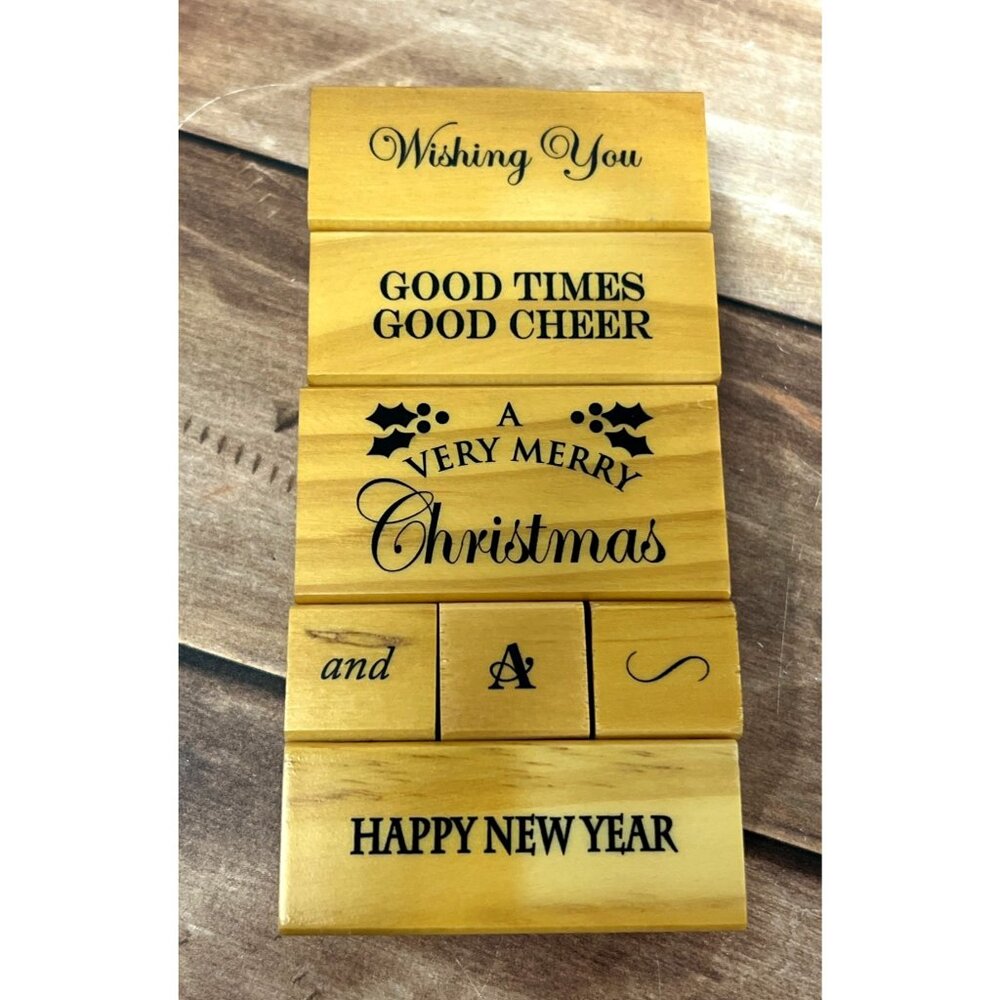 290146 Recollections Holiday Rubber Stamp Set 7-Piece GOOD CHEER NEW YEAR